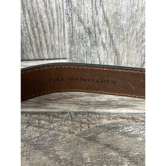 Vintage Brass Buckle Brown Full Grain Brown Leather Men's Belt 48" - Picture 3 of 5